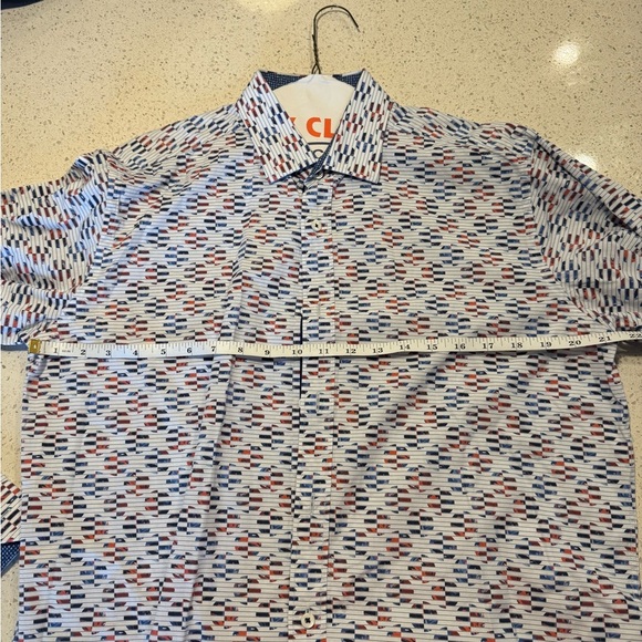 Bugatchi Men Medium Classic Fit Circular Design LS Dress Shirt - Picture 8 of 10